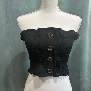 Fashion Nova Black Smocked Button Crop Top